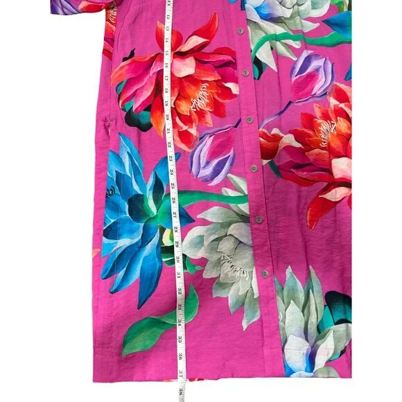 Maeve Anthropolgie Tunic Button-Down Floral Shirt Pink Womens Size S - Picture 7 of 10